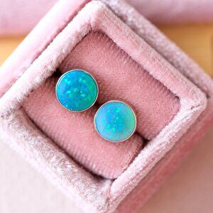 925 Sterling Silver Blue Opal 8mm Earrings